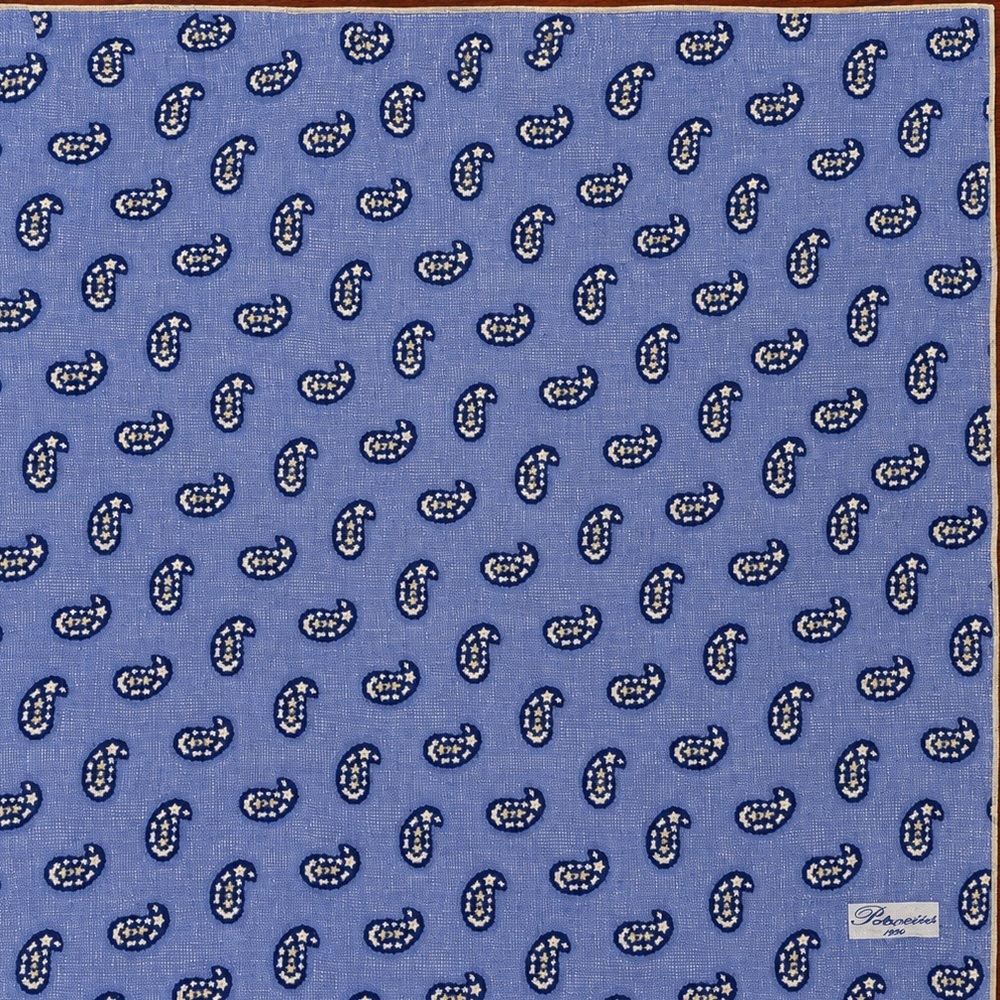 Petronius 1826 Blue Paisley Pocket Square | Made in Italy | Hand Finished